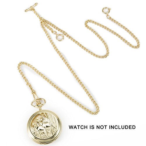 ManChDa Único Oro Doble Albert T-Bar Cadena de Reloj de Bolsillo de 16 Pulgadas con Gancho 3 para Hombres Mujeres