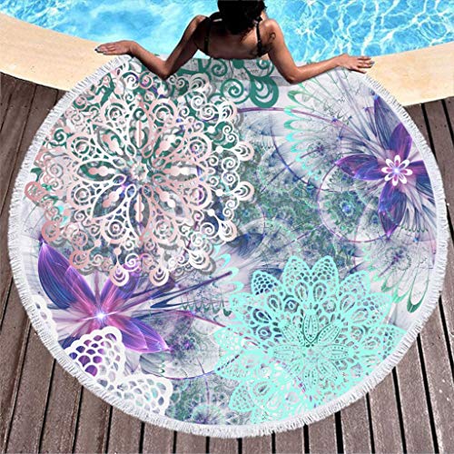 Mandala - Toalla de playa redonda grande, microfibra, toalla de playa, toalla de playa, alfombra de pared, esterilla de yoga, picnic, manta de playa 150 cm azul