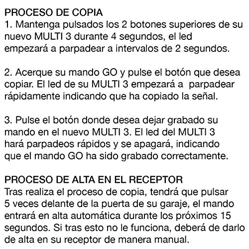 Mando Garaje Universal HR MULTI 3 Compatible Para Frecuencias 433Mhz u 868Mhz Capaz De Unificar 4 Mandos En 1