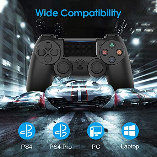 Mando para PS4, Control con Cable para PS4 - Gamepad Control para PS4/PC/Laptop con Motores de vibración, Indicador LED, Cable USB y Agarres Atideslizantes (Negro Mate)