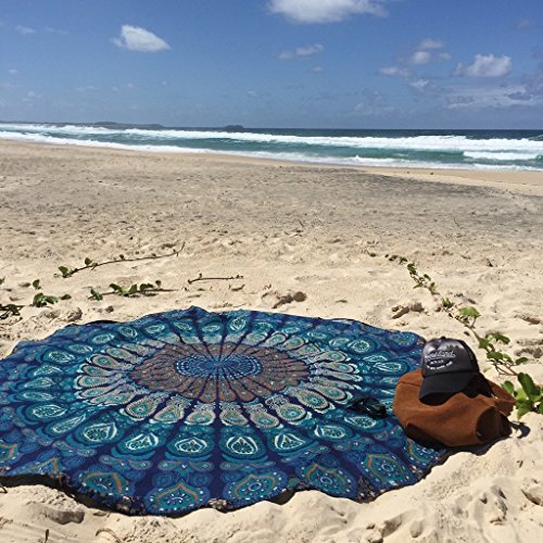 Manfâ Indian Feather Mandala Toalla De Playa PortáTil Redonda 150 Cm Resistente A La Arena SúPer Ligeray De Secado RáPido Ideal Para De Tapices