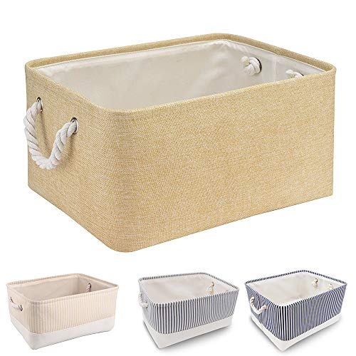 Mangata Caja de Almacenamiento de Lona Engrosada Plegable con Asas para Armario/Estante 丨 Cesta de Almacenamiento Plegable para Juguetes de Perro (Medium, Beige)
