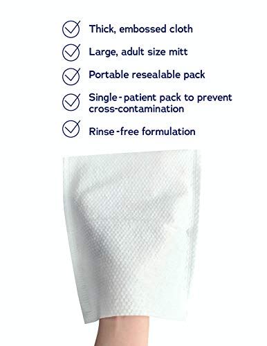 Manopla de baño sin fragancia DYMACARE | Guantes de baño para cama de adultos sin enjuague y para microondas | con Aloe Vera, látex, lanolina y sin alcohol (set de 3 paquetes)