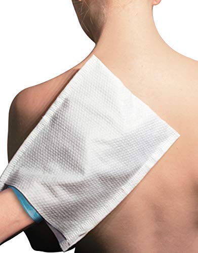 Manopla de baño sin fragancia DYMACARE | Guantes de baño para cama de adultos sin enjuague y para microondas | con Aloe Vera, látex, lanolina y sin alcohol (set de 3 paquetes)