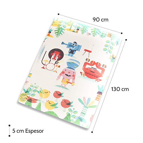 Manta de juegos para bebés acolchada plegable enrollable gimnasio suelo actividades alfombra Tamaño único 130x90 cm Fabricada en España Decoracion Regalo bebe (Jungle Rock)