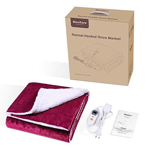 Manta Electrica Camas Sofa Franela Manta Térmica Calefaccion Rápido con Temporizador 3 Horas Apagado & 6 Niveles de Calefacción 130x180cm Lavado en Máquina, Rojo & Blanco