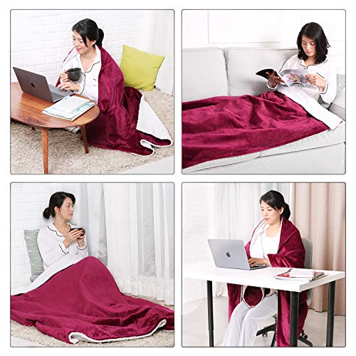 Manta Electrica Camas Sofa Franela Manta Térmica Calefaccion Rápido con Temporizador 3 Horas Apagado & 6 Niveles de Calefacción 130x180cm Lavado en Máquina, Rojo & Blanco