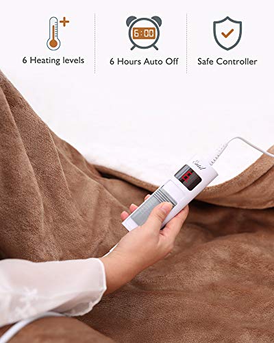 Manta Eléctrica con 6 Horas de Desconexión Automática y 6 Configuraciones de Temperatura, Manta Térmica de 130 x 180 cm con Protección Contra Sobrecalentamiento y Lavable a Máquina