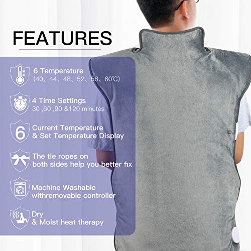 Mantas Electricas Almohadilla Térmica para Espalda, Abdomen, Hombros y Cuello Superficie Ultra Suave Calentamiento Rápido con 6 Temperaturas Ajustables para Oficina, Hogar