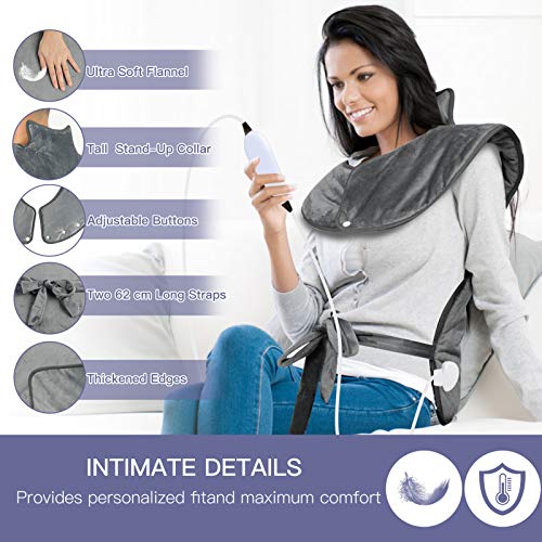 Mantas Electricas Almohadilla Térmica para Espalda, Abdomen, Hombros y Cuello Superficie Ultra Suave Calentamiento Rápido con 6 Temperaturas Ajustables para Oficina, Hogar