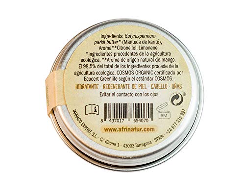Manteca de karité mango Afrinatur · pura · sin refinar · Bio Ecológica Certificado Ecocert - 50 ml