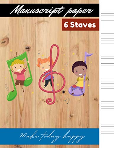 Manuscript paper 6 staves Row unstained reclaimed planed palette wood planks warm yellow background cover, 6 staves per page, 100 pages – Large (8.5 x 11 inches)