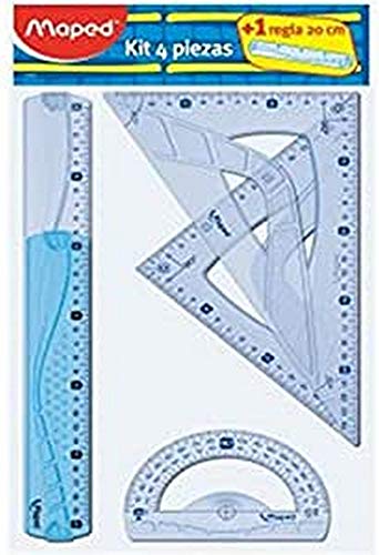 Faber-Castell 65021 - Juegos de 4 piezas de plástico (regla, escuadra,  cartabón y transportador de ángulos)