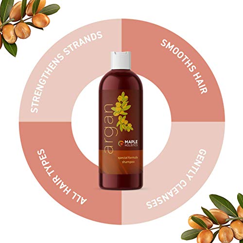 maple holistics Aceite de argán Champú, libre de sulfatos - Con argán, jojoba, aguacate, almendra, hueso de melocotón, semilla de camelia, y la queratina - 100% seguro Cabellos Teñidos - para los hombres, mujeres y Adolescentes - Todo tipo de cabello - má