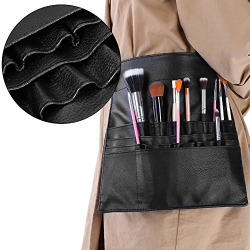 Maquillaje cepillo bolsa, soporte ajustable de suave piel sintética 22 bolsillos delantal cintura bolsa cosméticos almacenamiento herramientas