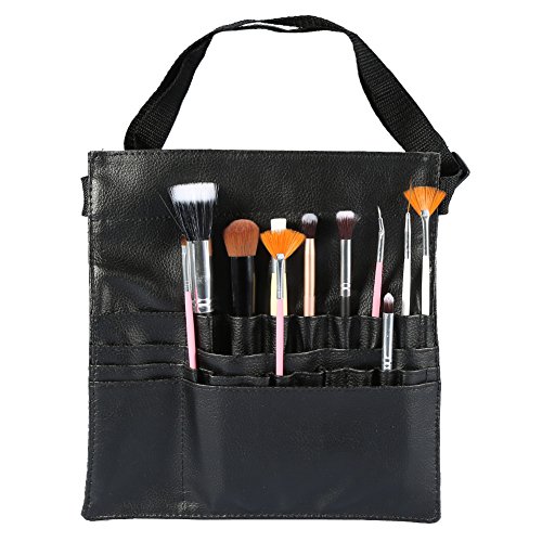 Maquillaje cepillo bolsa, soporte ajustable de suave piel sintética 22 bolsillos delantal cintura bolsa cosméticos almacenamiento herramientas