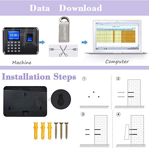 Maquina Asistencia de Fichar Huella Dactilar,con 8G Disco U,100.000 Registros, Sistema Española, Biometrico Huella,2.4 Pulgadas (4)