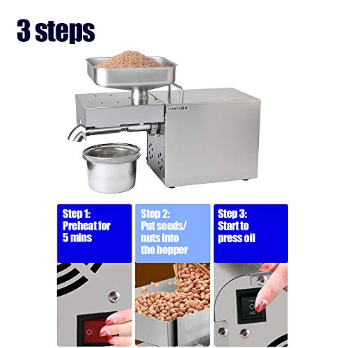 Máquina automática para la prensa de aceite Extractor de aceite de 1500 W de grado comercial Expulsor de aceite para aguacate Coco Lino Oliva Cacahuete de ricino Semilla de cáñamo Sésamo Girasol