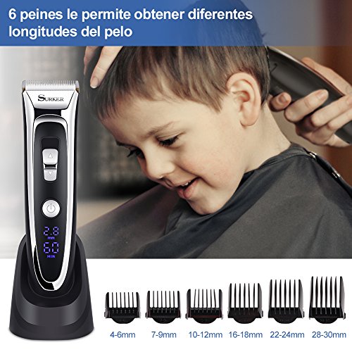 Maquina Cortapelo Cortapelos Electrónico Pantalla LED Cuchilla de Titanio y Cerámica 7 Peines Batería Recargable para Hombre de YOHOOLYO