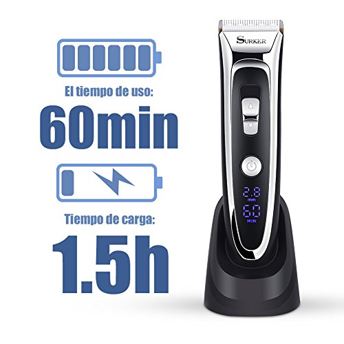 Maquina Cortapelo Cortapelos Electrónico Pantalla LED Cuchilla de Titanio y Cerámica 7 Peines Batería Recargable para Hombre de YOHOOLYO