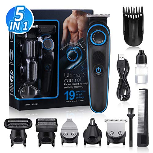 Maquina Cortapelo Profesional para Hombres- GLAMADOR 5 en 1 Recortadora de Barba Eléctrica Inalámbrica-Recortadora Pelo Hombre USB Recargable, Precisión Impermeable, Pantalla LED