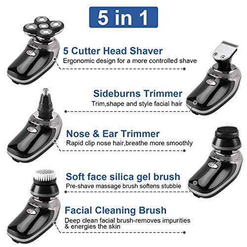 Maquina De Afeitar, Recargable Maquinilla de afeitar hombre Navaja de cabeza calva USB Afeitadoras rotativas Sin cable Impermeable Afeitadora eléctrica hombreBarbero con Cepillo de limpieza facial