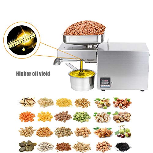 Máquina de prensa de aceite,Eléctrico Automático Comercial Extractor de prensa de aceite para Flax Maní Cáñamo Semillas de cáñamo Canola Sésamo 2000W