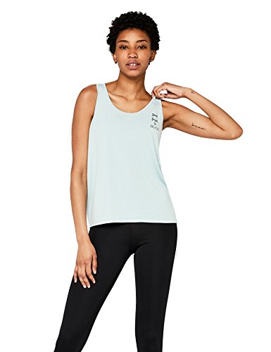 Marca Amazon - AURIQUE Camiseta Yoga con Eslogan y Abertura en la Espalda Mujer, Azul (Ether), 44, Label:XL