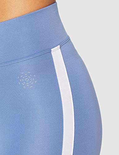 Marca Amazon - AURIQUE Leggings de Deporte con Banda Lateral Estilo Capri Mujer, Azul (Colony Blue), 38, Label:S