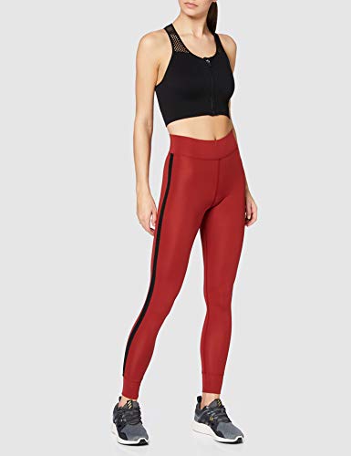 Marca Amazon - AURIQUE Leggings de Deporte con Banda Lateral Mujer, Rojo (Red Dhalia), 42, Label:L