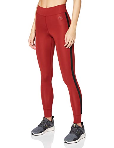 Marca Amazon - AURIQUE Leggings de Deporte con Banda Lateral Mujer, Rojo (Red Dhalia), 42, Label:L