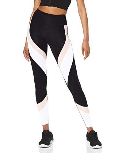 Marca Amazon, Aurique Leggings deportivos para Mujer, Negro/Carmín/Blanco, S
