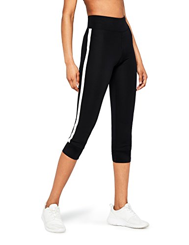 Marca Amazon - AURIQUE Mallas de Deporte Cortas con Banda Lateral Mujer, Negro (Black), 42, Label:L