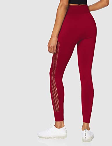 Marca Amazon - AURIQUE Mallas de Deporte sin Costuras de Tiro Alto Mujer, Rojo, 42, Label:L