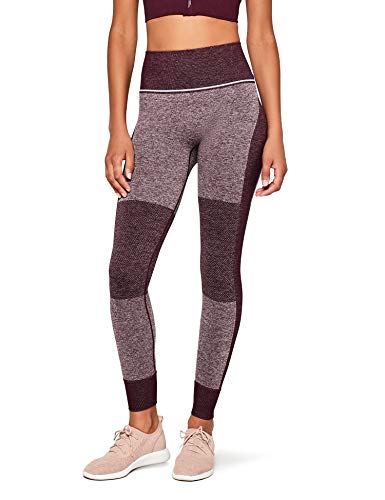 Marca Amazon - AURIQUE Mallas de Deporte sin Costuras de Tiro Alto Mujer, Rojo (Port Royale), 42, Label:L
