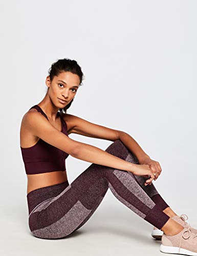 Marca Amazon - AURIQUE Mallas de Deporte sin Costuras de Tiro Alto Mujer, Rojo (Port Royale), 42, Label:L