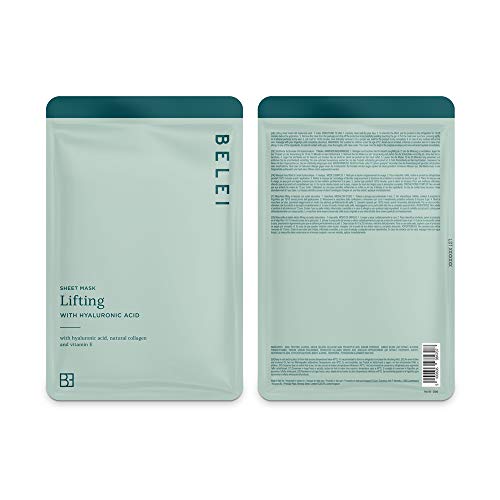 Marca Amazon - Belei - Tratamiento facial completo mascarillas de tejido (1x reafirmante, 1x nutritiva, 1x revitalizante, 1x efecto lifting, 1x iluminadora, 1x antiedad, 1x rellenador), 7 Unidades