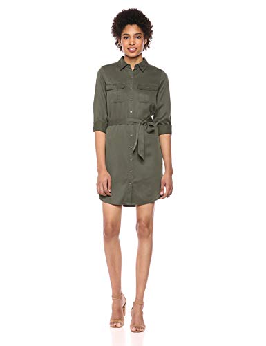 Marca Amazon – Daily Ritual - Vestido de tencel de manga larga para mujer, Oliva oscuro, US 10 (EU M - L)