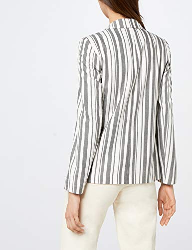 Marca Amazon - find. Americana de Lino Mujer, Multicolor (Black/White Stripe), 46, Label: XXL