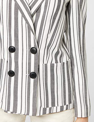 Marca Amazon - find. Americana de Lino Mujer, Multicolor (Black/White Stripe), 46, Label: XXL
