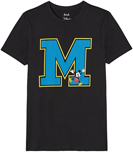 Marca Amazon - find. Camiseta Estampada de Mickey Mouse para Hombre, Schwarz (Black), M, Label: M