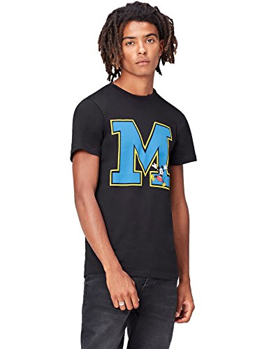 Marca Amazon - find. Camiseta Estampada de Mickey Mouse para Hombre, Schwarz (Black), M, Label: M