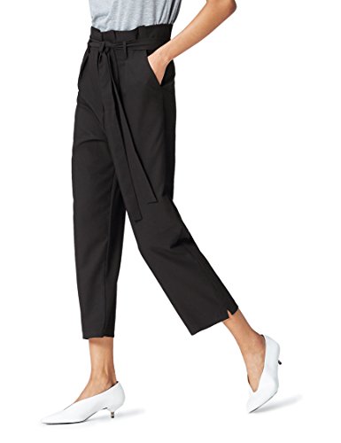 Marca Amazon - find. Check Paperbag Waist, Pantalón de Cuadros con Cintura de Fuelle Mujer, Negro, 44, Label: XL