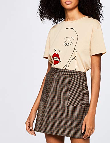 Marca Amazon - find. Check Suit Skirt - Falda Mujer, Marrón (Brown Check), 38, Label: S