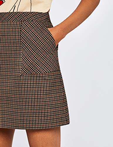 Marca Amazon - find. Check Suit Skirt - Falda Mujer, Marrón (Brown Check), 38, Label: S