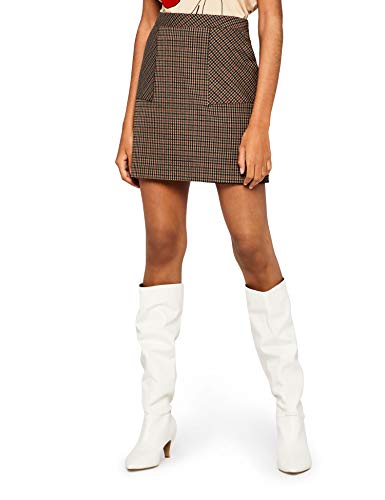 Marca Amazon - find. Check Suit Skirt - Falda Mujer, Marrón (Brown Check), 38, Label: S