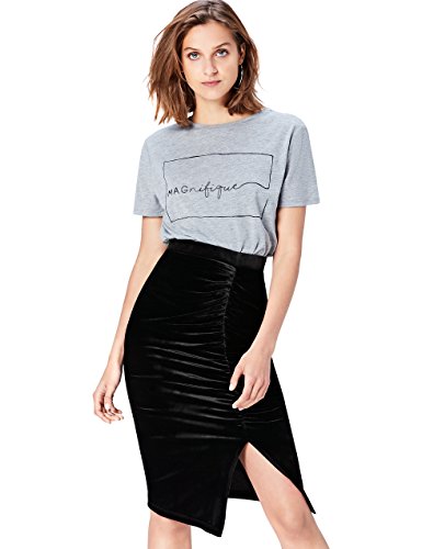 Marca Amazon - find. Falda de Terciopelo para Mujer, Negro (Schwarz), 38, Label: S