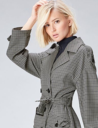 Marca Amazon - find. Gabardina Oversized de Cuadros para Mujer, Gris (Grey), 44, Label: XL