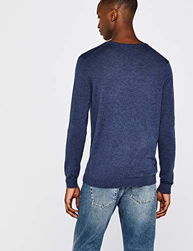 Marca Amazon - find. Jersey de Punto con Cuello Redondo para Hombre, Azul (Denim Blue Marl Denim Blue Marl), M, Label: M