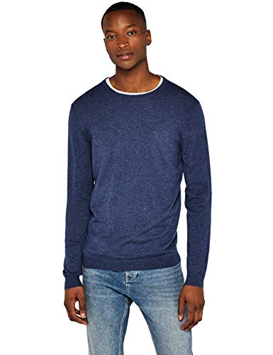 Marca Amazon - find. Jersey de Punto con Cuello Redondo para Hombre, Azul (Denim Blue Marl Denim Blue Marl), M, Label: M